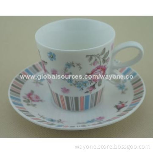 New Shape Ceramic 6-set 90cc Coffee Cup & Saucer in Printed Gift Box, Flower in 6 Colors, Ideal Gift